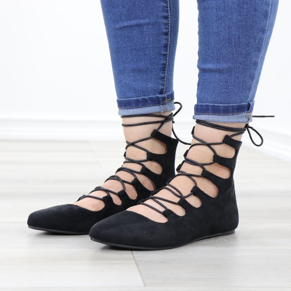 Pointed Toe Faux Suede Strappy Slip-On Flats - Picture 11 of 11